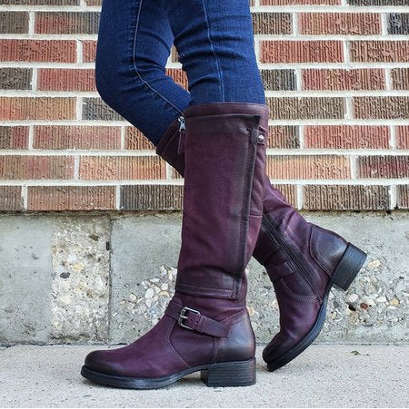 Round Toe High-Leg Boots - Stylish Low-Heel Knee-High Boots for Women