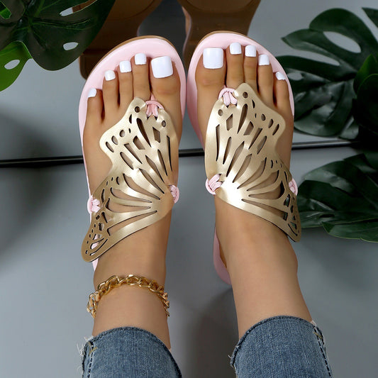 Hollow Butterfly Flip-Flops - Women's Summer Low-Heel Beach Sandals