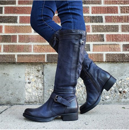 Round Toe High-Leg Boots - Stylish Low-Heel Knee-High Boots for Women