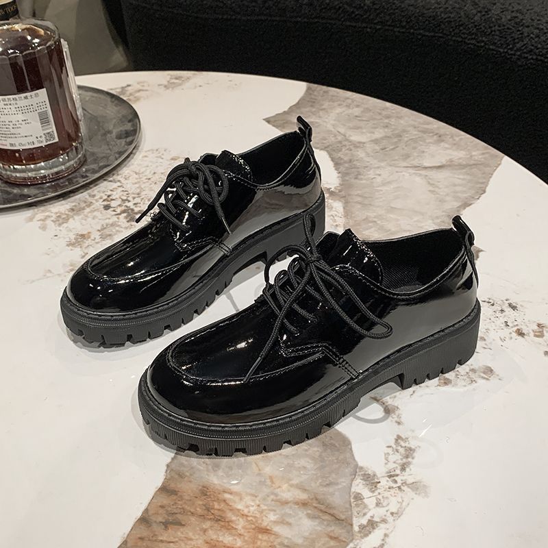 Plus Size Platform Loafers - Women's Lace-Up Leather Shoes