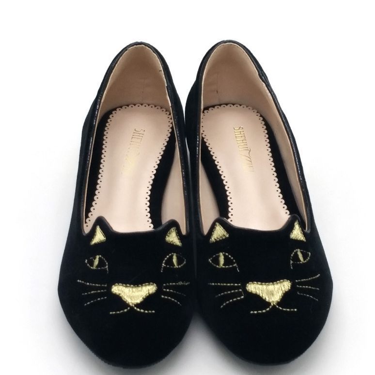 Cute Black Cat Ballet Flats - Stylish & Comfortable Ballerina Shoes for Women