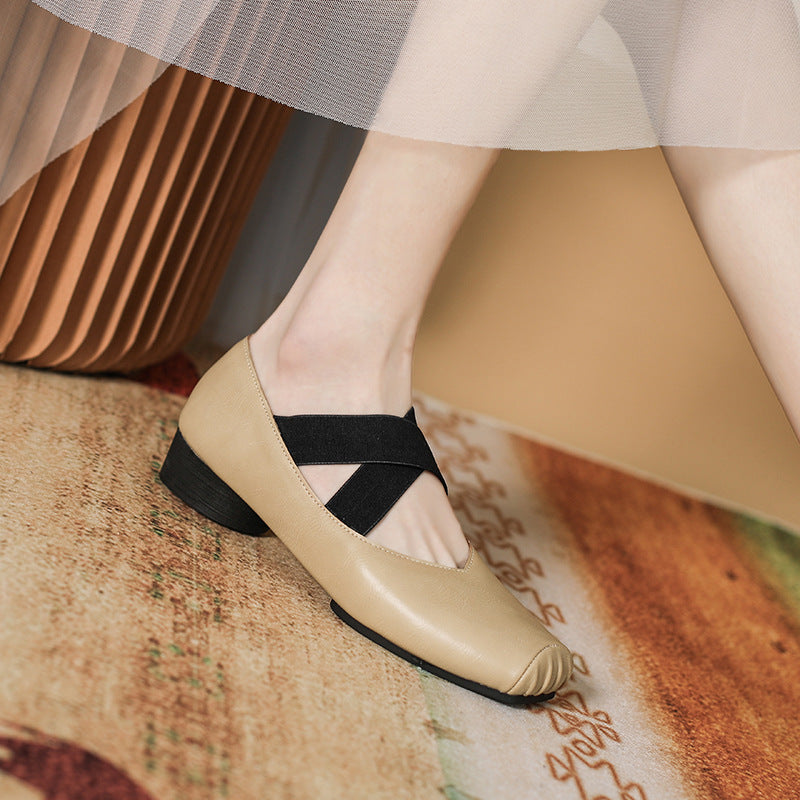 Mary Jane Ballet Flats - Women's Chunky Heel Lace-Up Ballerina Shoes